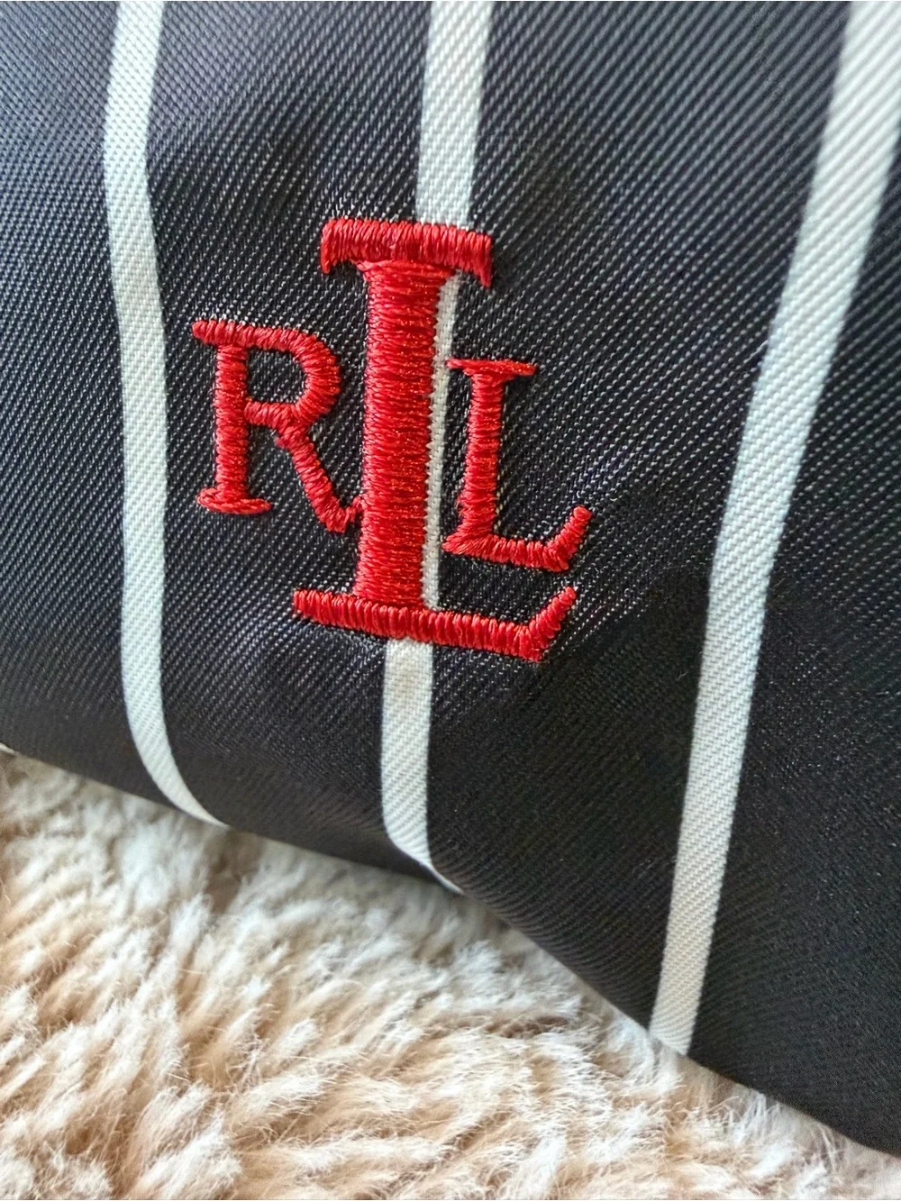 Lauren Ralph Lauren Monogram RLL Striped Cosmetic Makeup Travel Case Pouch